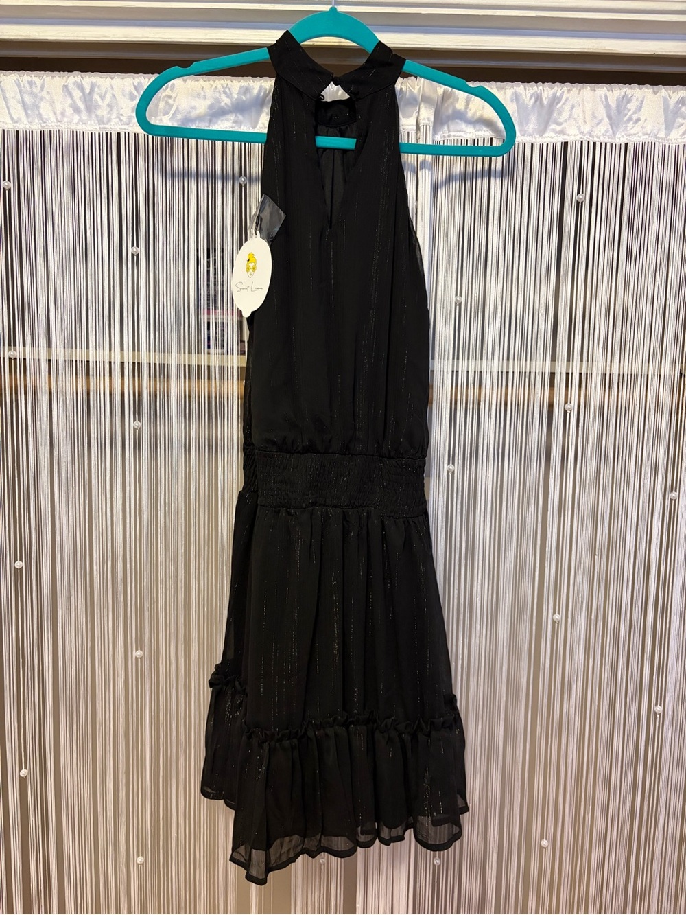 Sweet Lemon Black Halter Flowing Ruffle Dress